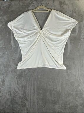 Bishop+young Women's White V-Neck Ruched Front Top